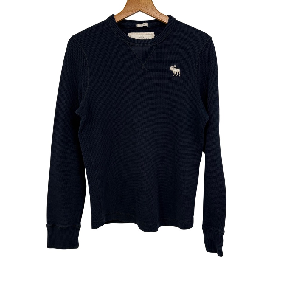 Abercrombie & Fitch Mens Muscle Fit Waffle Knit Thermal Shirt Navy Blue L Y2k